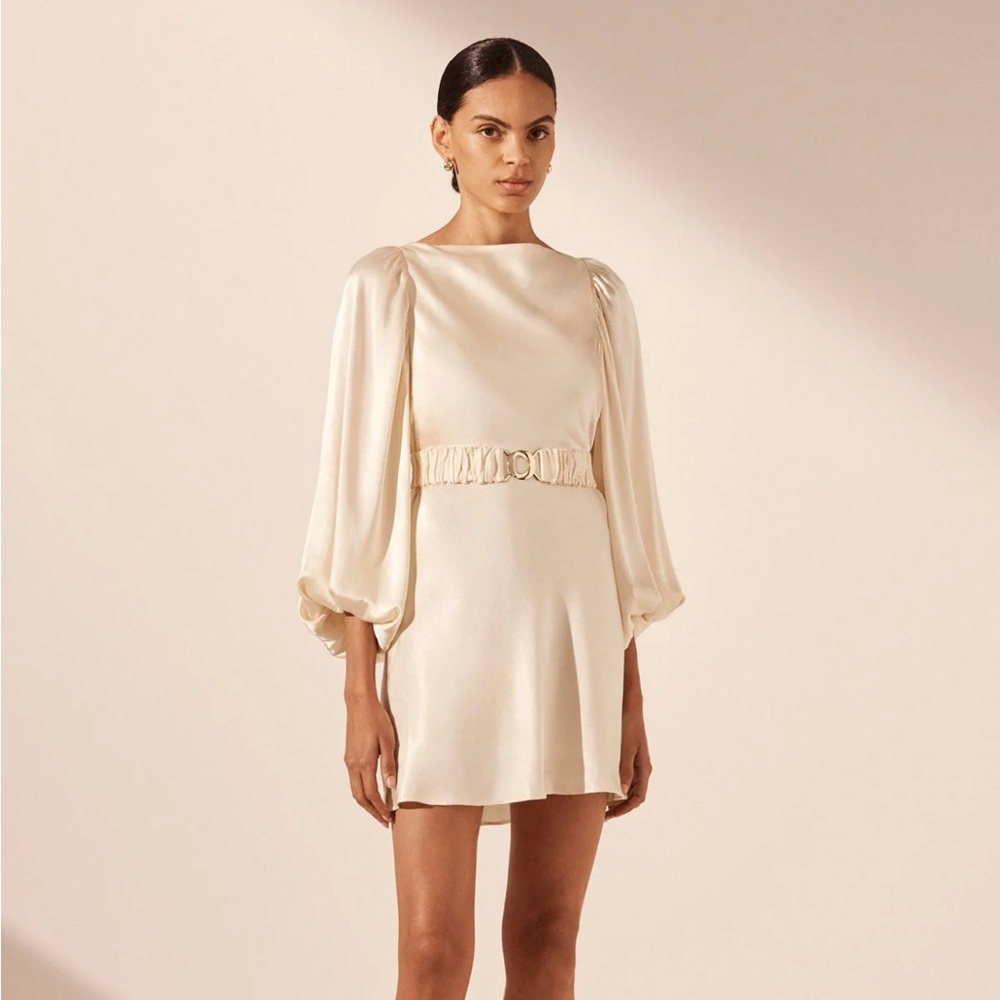 Shona Joy La Lune Balloons Sleeve Mini Dress with belt